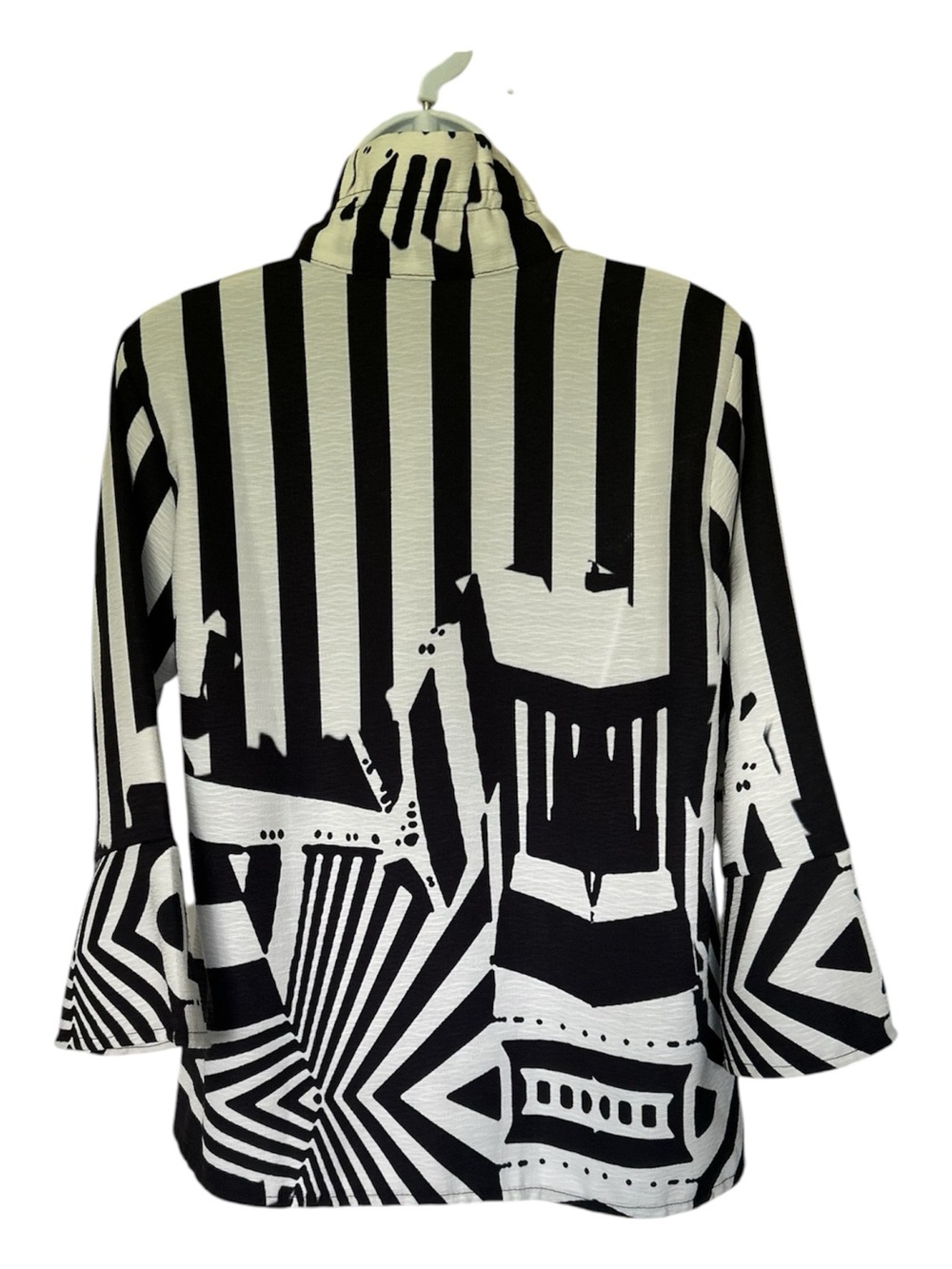 Damee Swing Jacket Black Ivory Abstract Geometric Wire Collar Artsy Excellent S - Picture 4 of 9